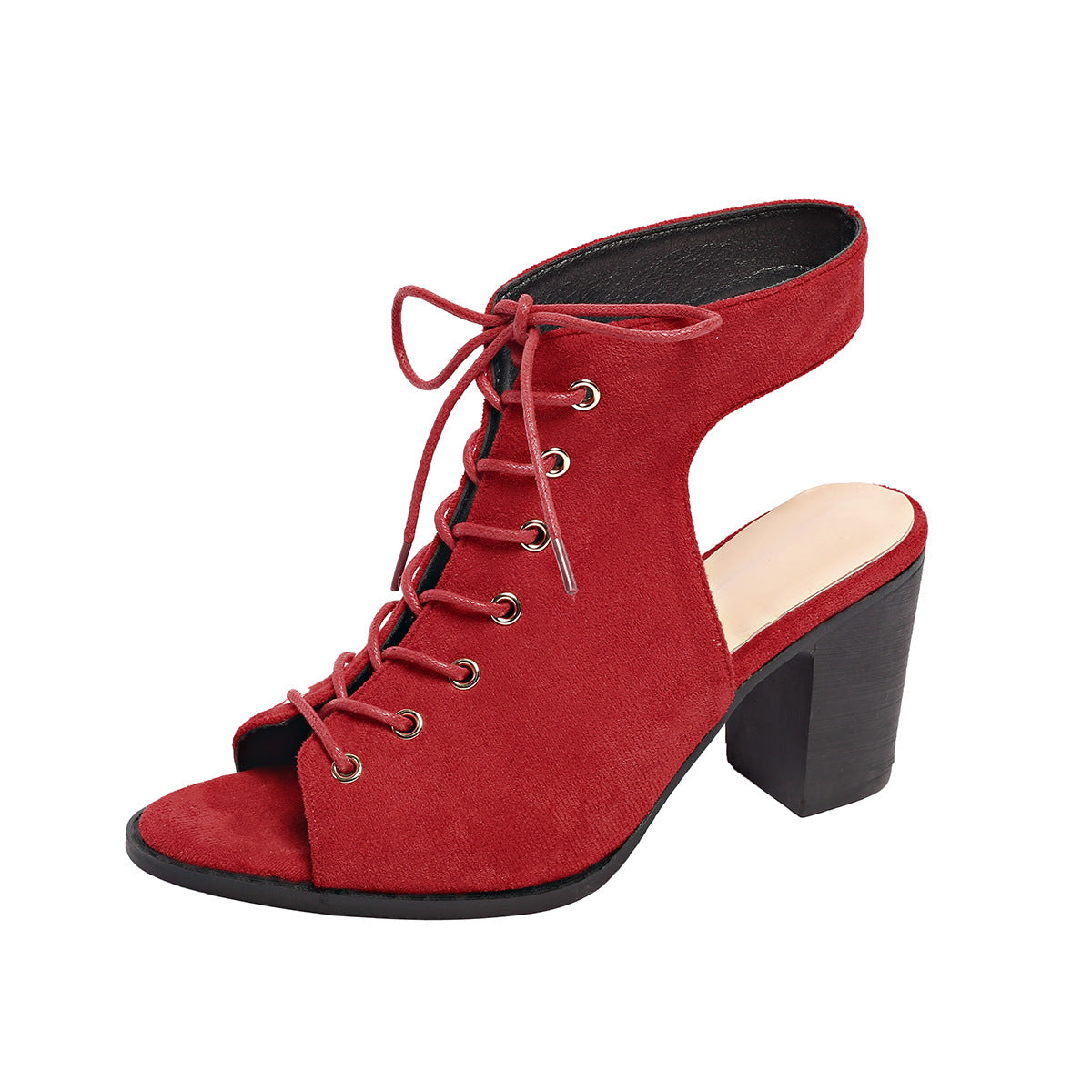 Peep Toe Cross Strap Chunky Heel Women Martin Sandal Boots