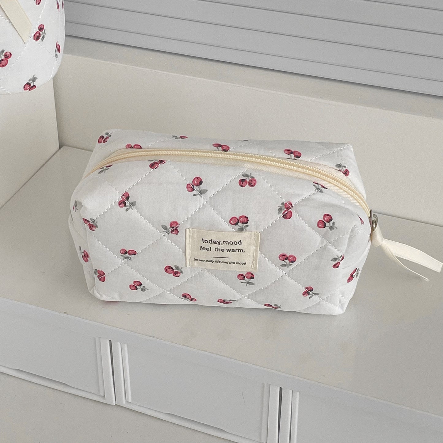 Quilted Berry Cosmetic Bag Girl Travel Portable