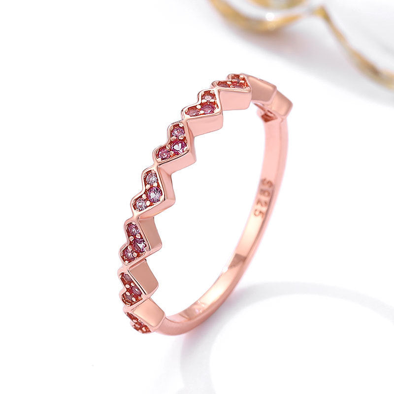S925 Sterling Silver Ring Female Loving Heart Zircon