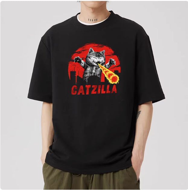 Men's Casual Japanese Pure Cotton Cat Pattern Short Sleeved Shirt