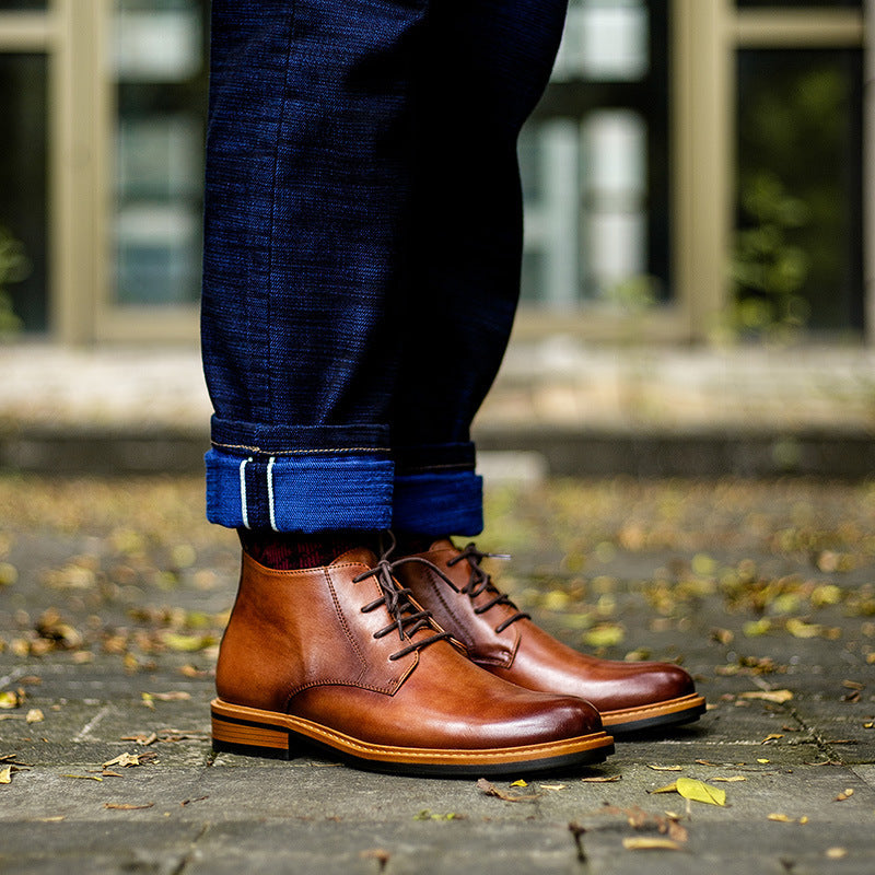 Men's High-top Short Boots Men's Shoes Round Toe Martin