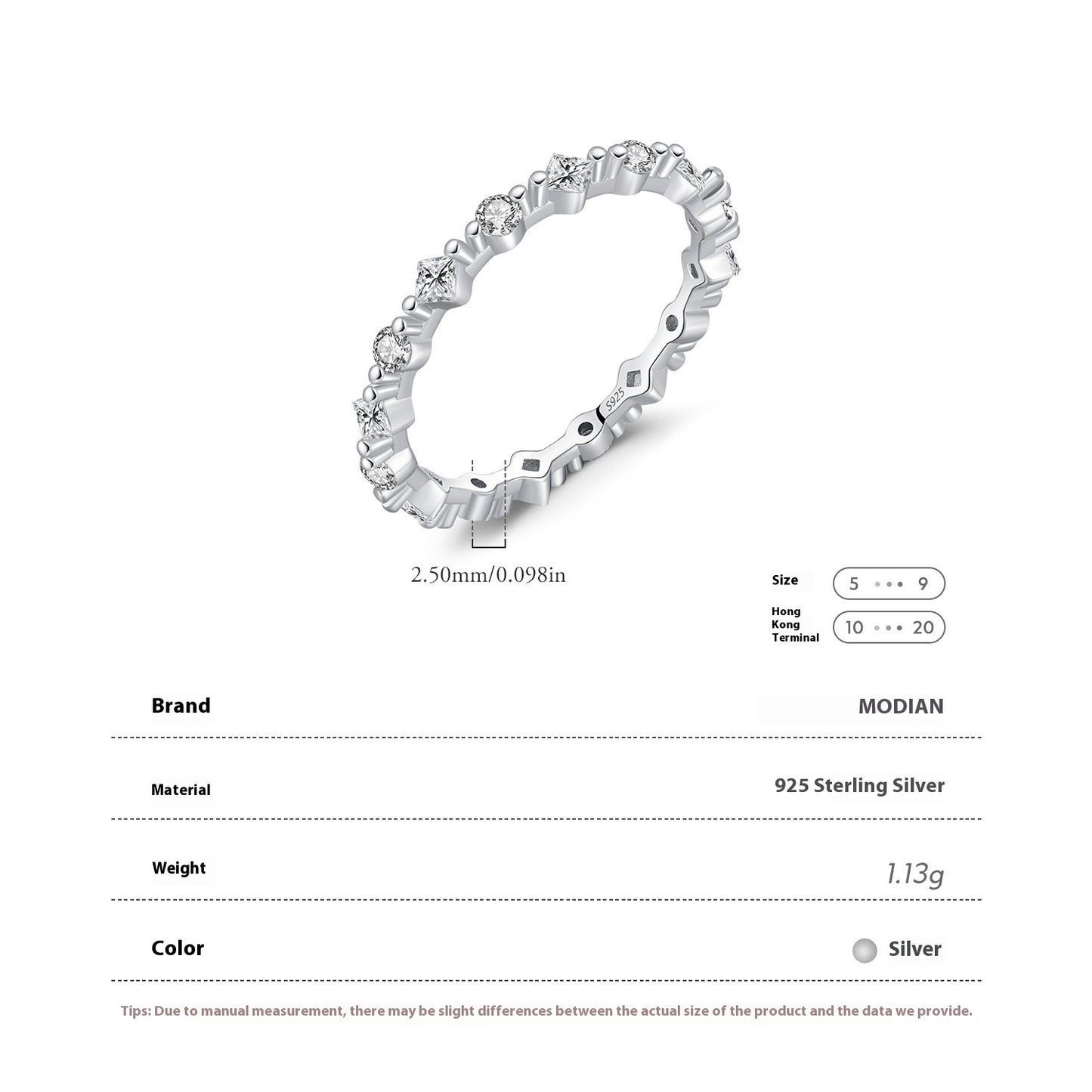 S925 Silver Ins Style Popular Irregular Row Diamond Ring Female