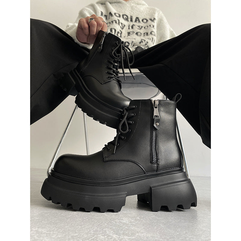 Autumn And Winter Leather Martin Boots High-top Leather Shoes Men's Shoes Fleece-lined