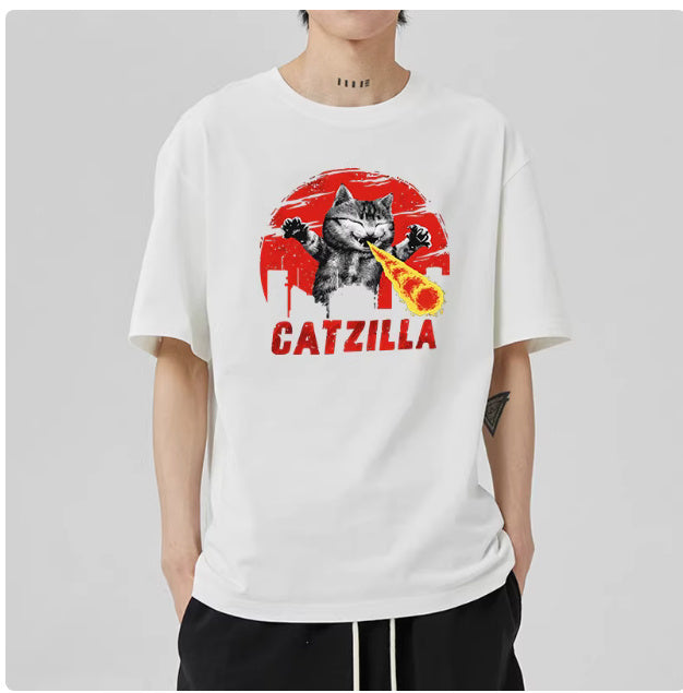 Men's Casual Japanese Pure Cotton Cat Pattern Short Sleeved Shirt