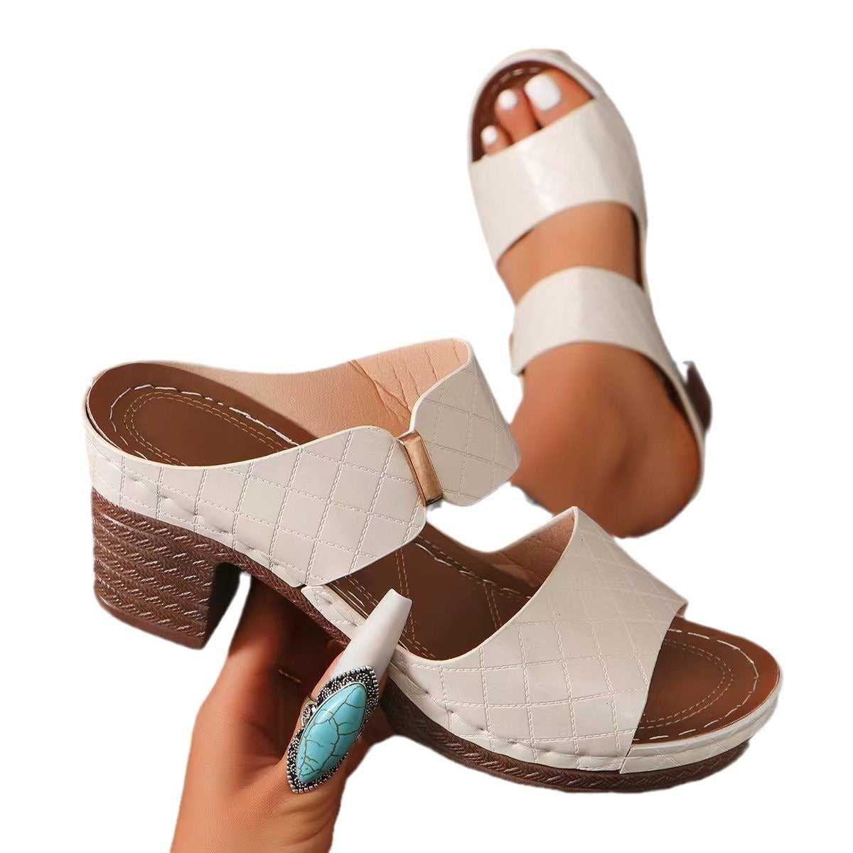High Heel Slippers Women's Fashion Round Toe Sandals