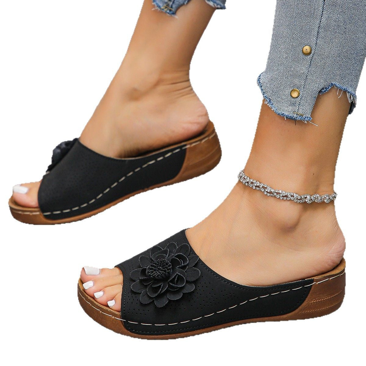 Women's Plus Size Wedge Open Toe Outdoor Slippers