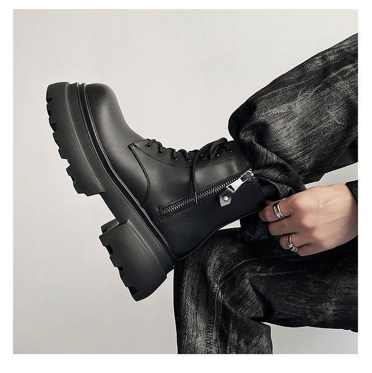 Autumn And Winter Leather Martin Boots High-top Leather Shoes Men's Shoes Fleece-lined