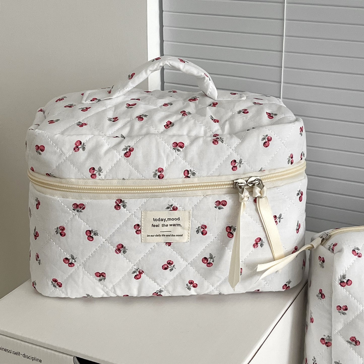 Quilted Berry Cosmetic Bag Girl Travel Portable