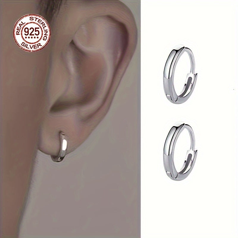 Hypoallergenic Men's Perfect Material S925 Sterling Silver Earrings, Retro Classic Simple Hoop Earrings, Birthday And Holiday Gifts.