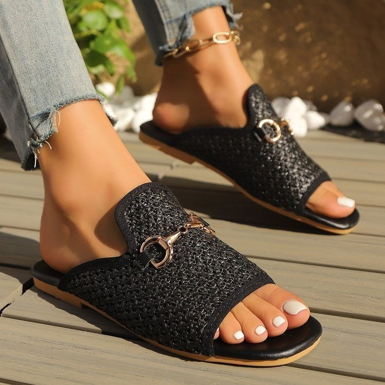 Casual Plus Size Solid Color Slippers Female Square Toe Beach Slippers