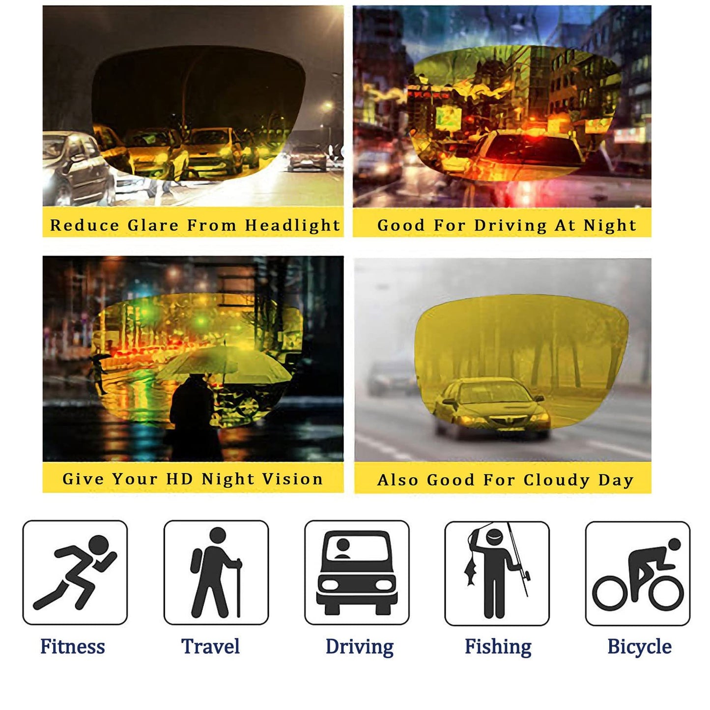 URUMQI Night Vision Driving Glasses For Women Anti Glare Fit Over Glasses, Polarized Night Time Glasses HD Yellow Lens