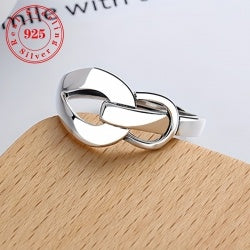 1pc Hypoallergenic Material S925 Silver Geometric Buckle Unique Simple And Generous Holiday Style Adjustable Split Ring Gift For Girlfriend About 2.4g