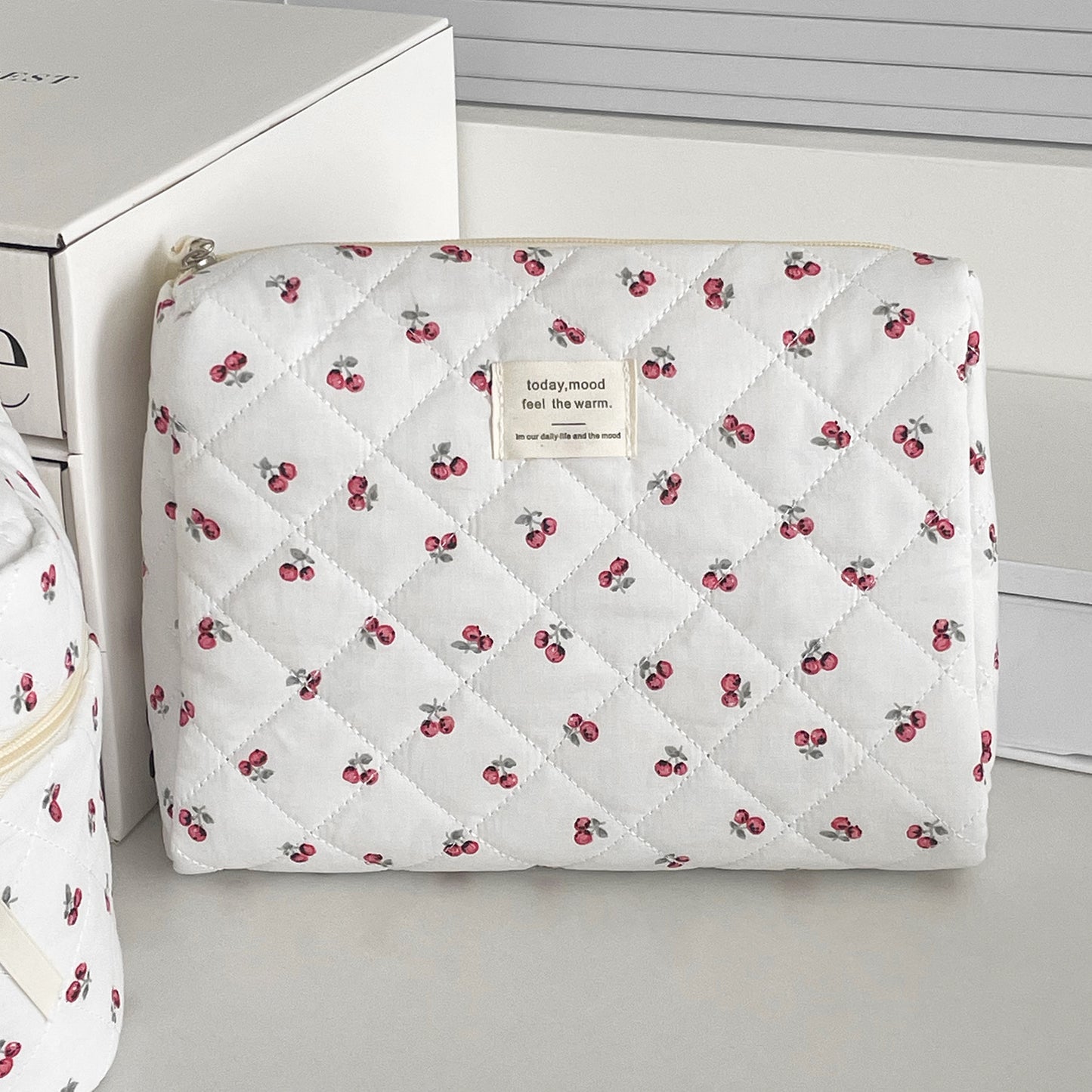 Quilted Berry Cosmetic Bag Girl Travel Portable