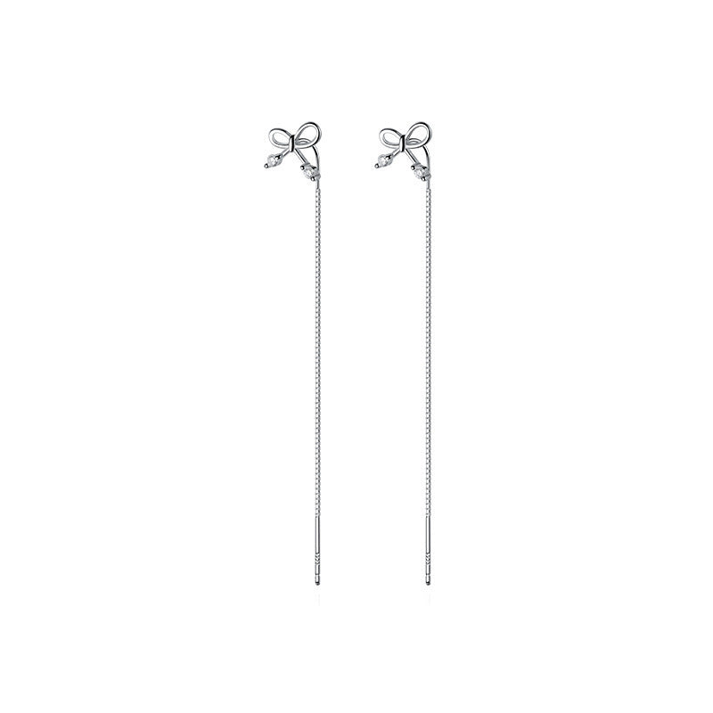 S925 Silver Bow Hanging Earrings Korean Style Lady Temperament
