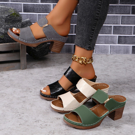 High Heel Slippers Women's Fashion Round Toe Sandals