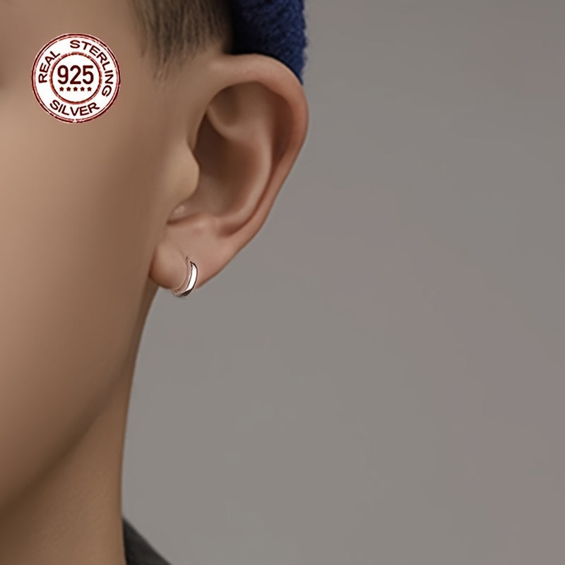 Hypoallergenic Men's Perfect Material S925 Sterling Silver Earrings, Retro Classic Simple Hoop Earrings, Birthday And Holiday Gifts.