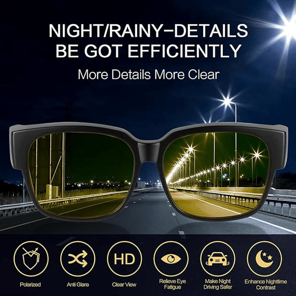 URUMQI Night Vision Driving Glasses For Women Anti Glare Fit Over Glasses, Polarized Night Time Glasses HD Yellow Lens