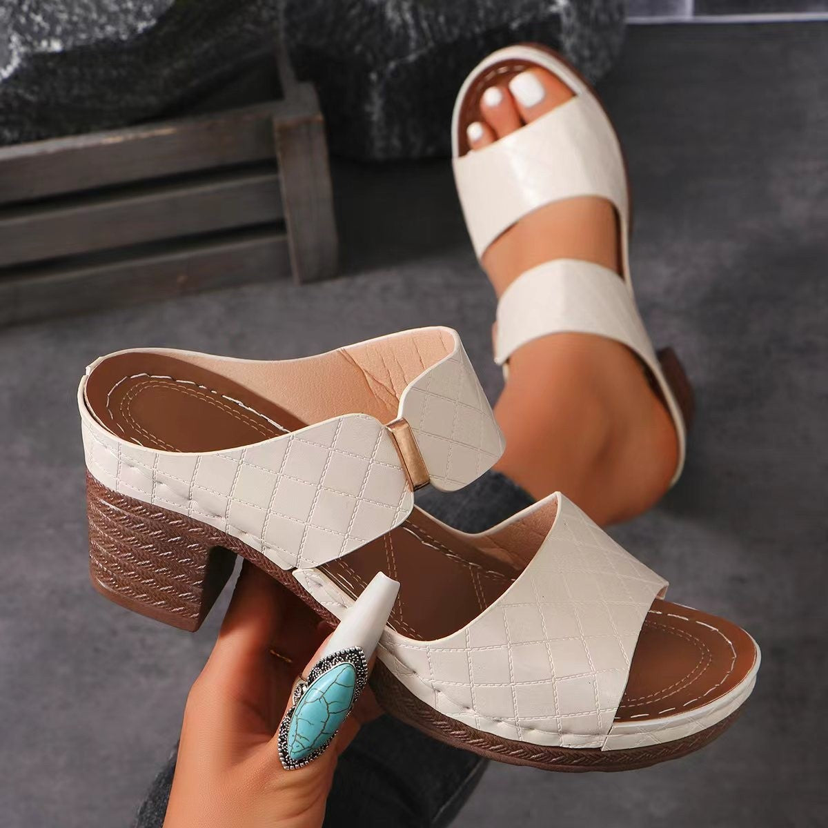 High Heel Slippers Women's Fashion Round Toe Sandals