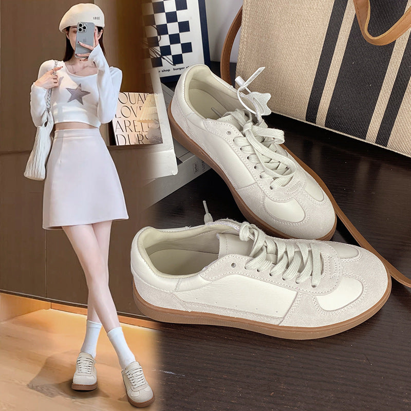 Top Layer Cowhide Retro Breathable Versatile Preppy Style Casual White Shoes