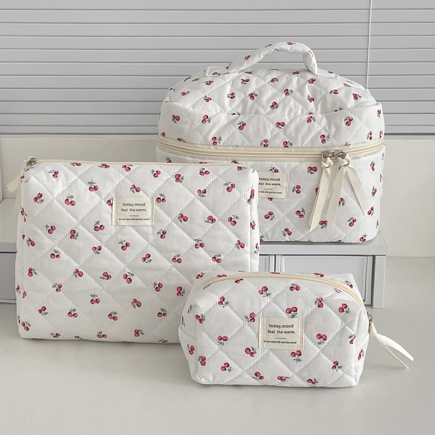 Quilted Berry Cosmetic Bag Girl Travel Portable