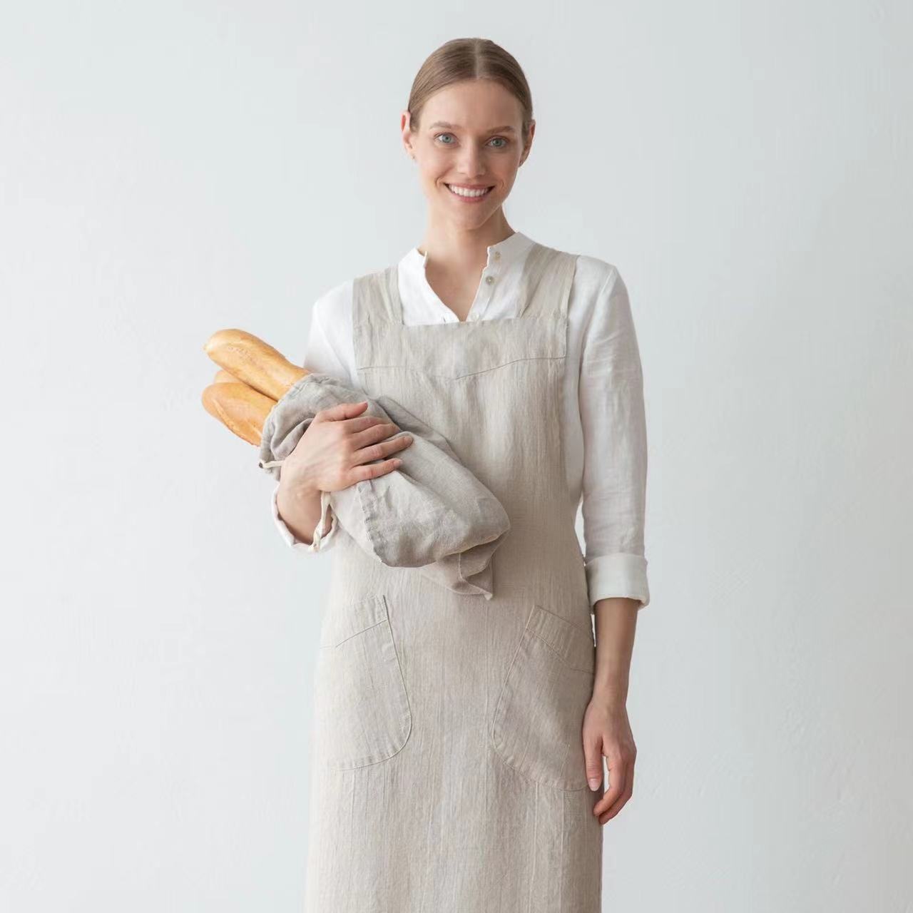 Women's Simple Solid Color Cotton And Linen Plus Size Apron