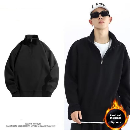 Fleece-lined Half Zipper Polo Shirt Sweater