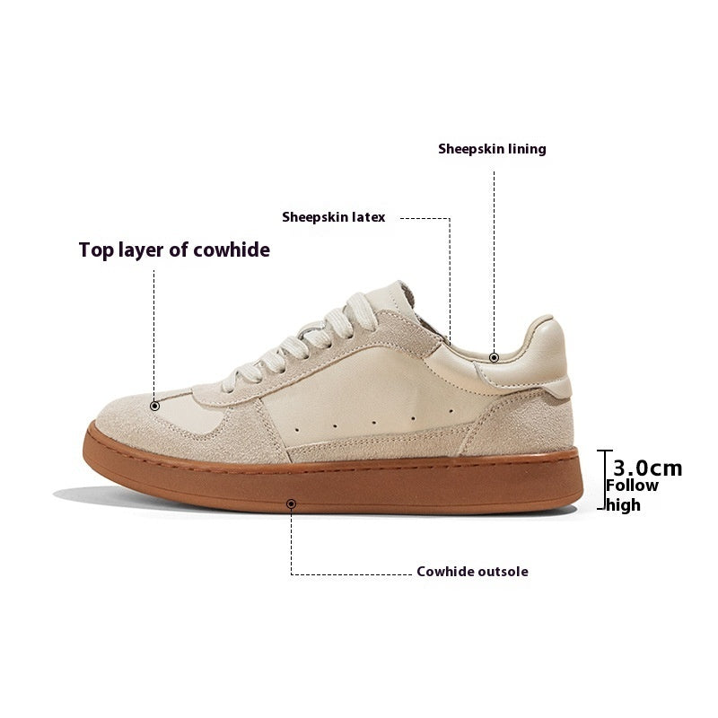 Top Layer Cowhide Retro Breathable Versatile Preppy Style Casual White Shoes