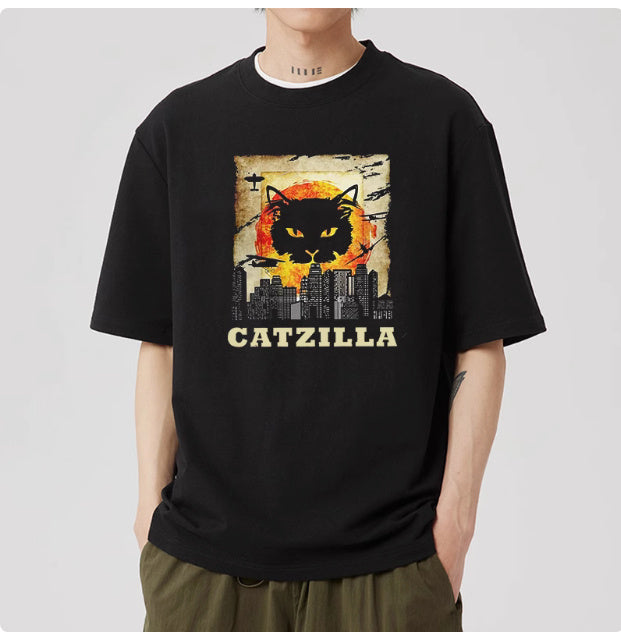 Men's Casual Japanese Pure Cotton Cat Pattern Short Sleeved Shirt