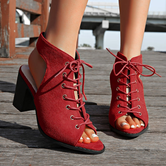 Peep Toe Cross Strap Chunky Heel Women Martin Sandal Boots
