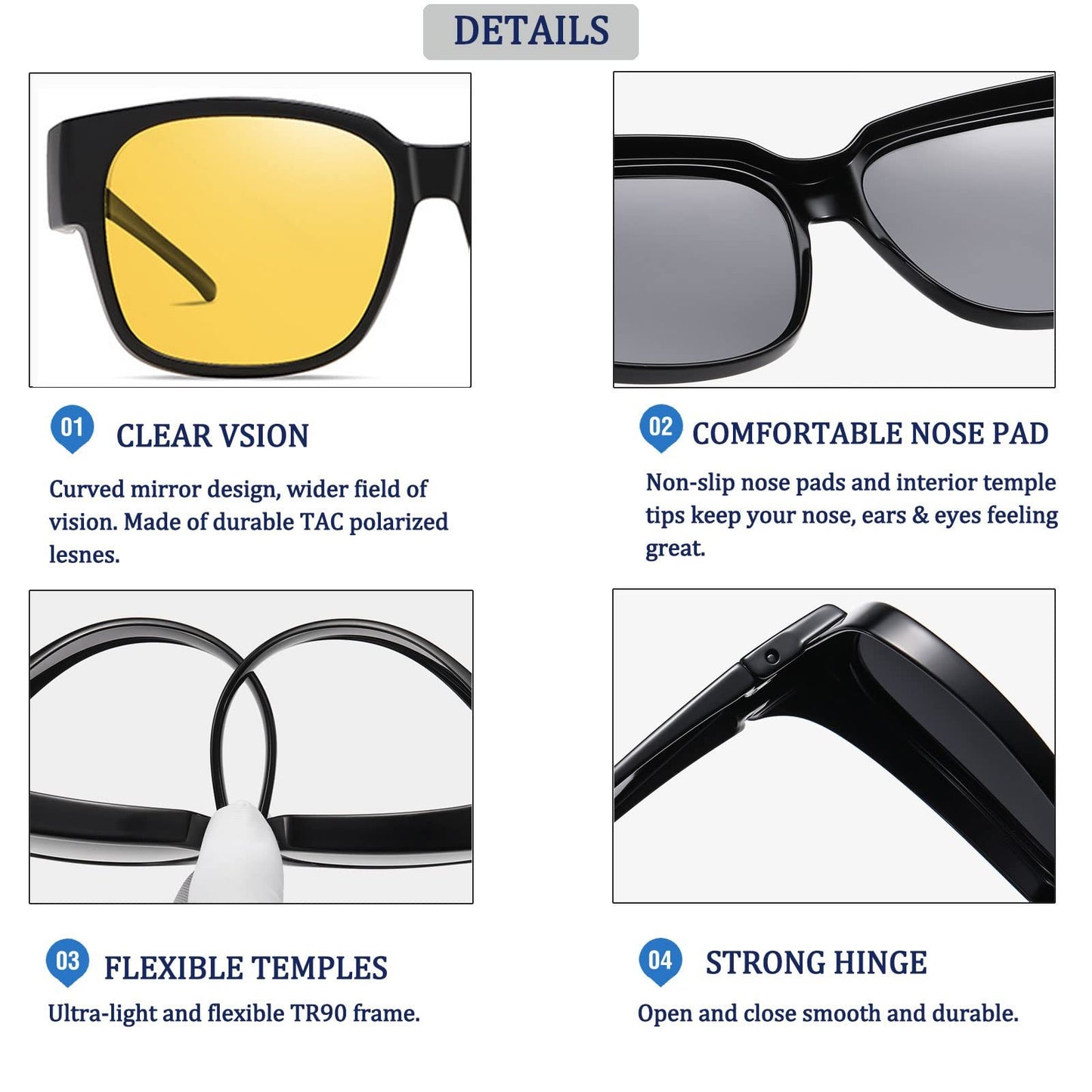 URUMQI Night Vision Driving Glasses For Women Anti Glare Fit Over Glasses, Polarized Night Time Glasses HD Yellow Lens