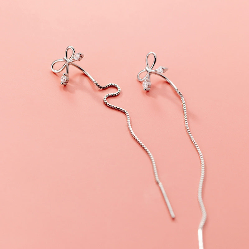 S925 Silver Bow Hanging Earrings Korean Style Lady Temperament