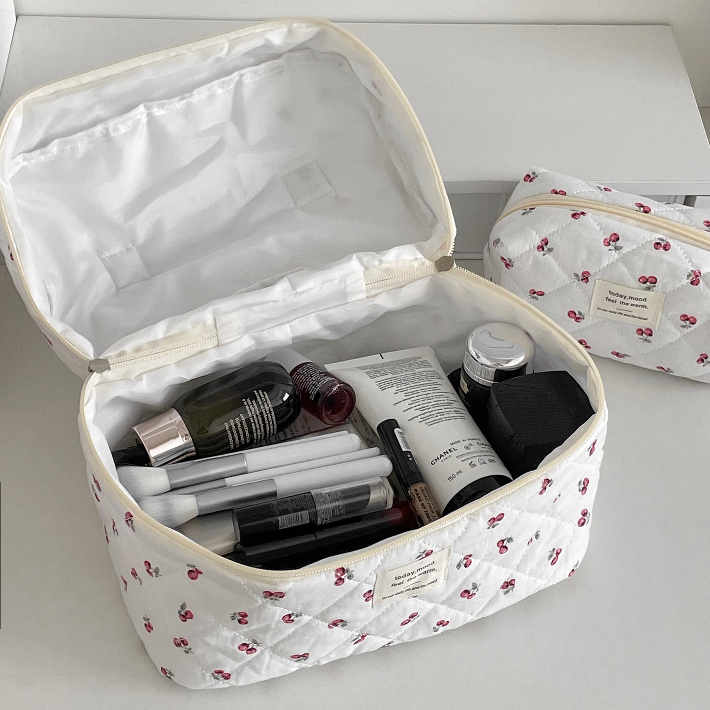 Quilted Berry Cosmetic Bag Girl Travel Portable