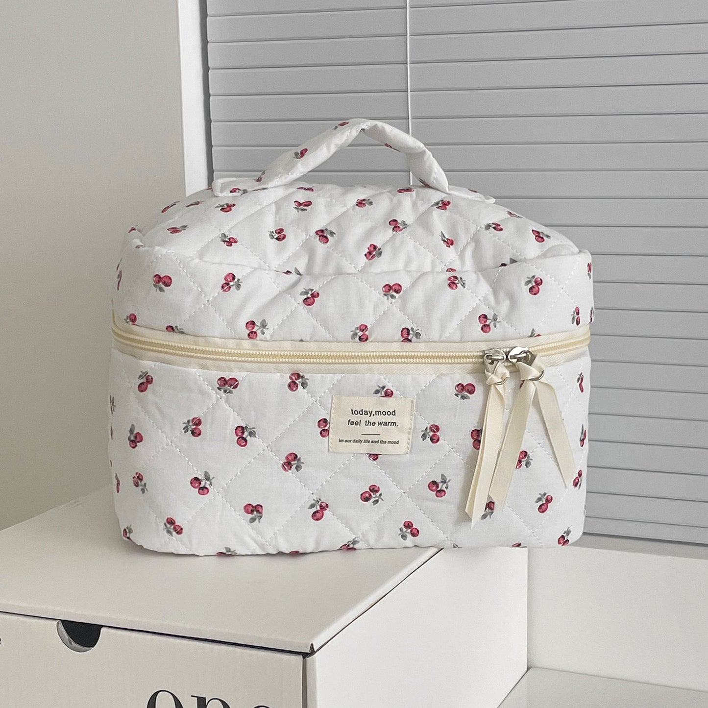 Quilted Berry Cosmetic Bag Girl Travel Portable